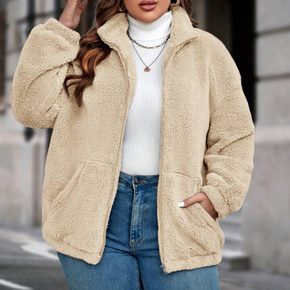 Plus size cost zip up teddy jacket - Picture 7 of 16